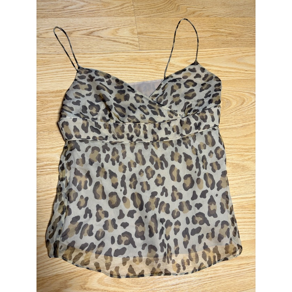 J Crew 100% Silk Leopard Print Babydoll Camisole Empire Waist V Neck Top Size 4